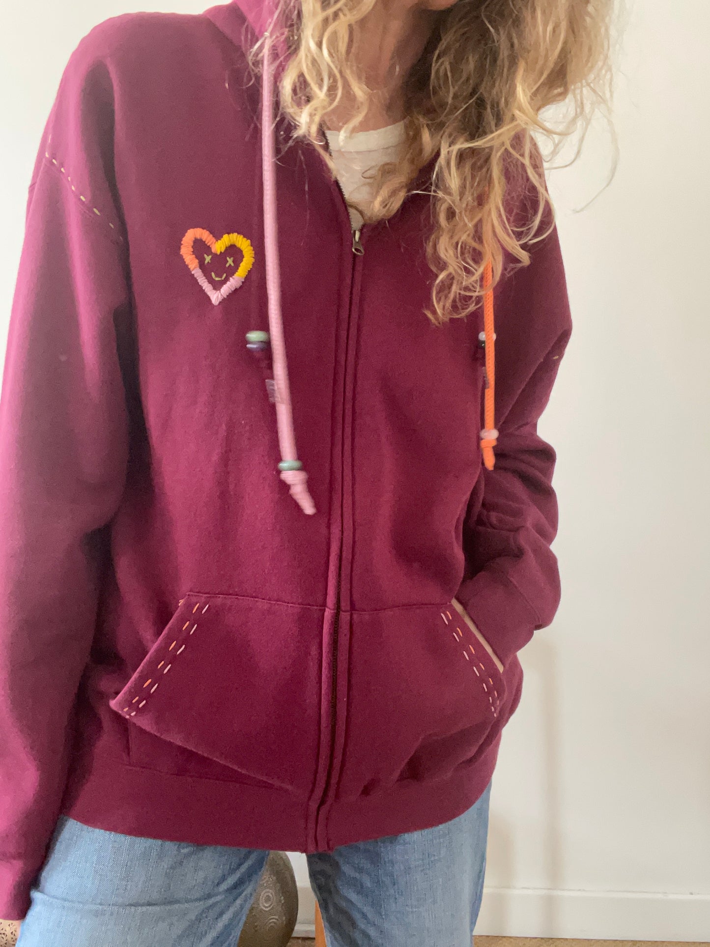 Hoodie Zippé Vintage Brodé BIG LOVE L/XL