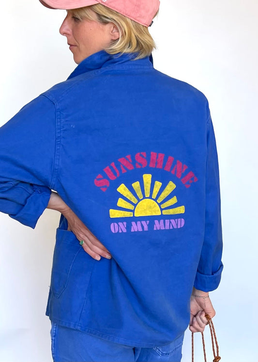 Veste work vintage bleu upcyclée sunshine