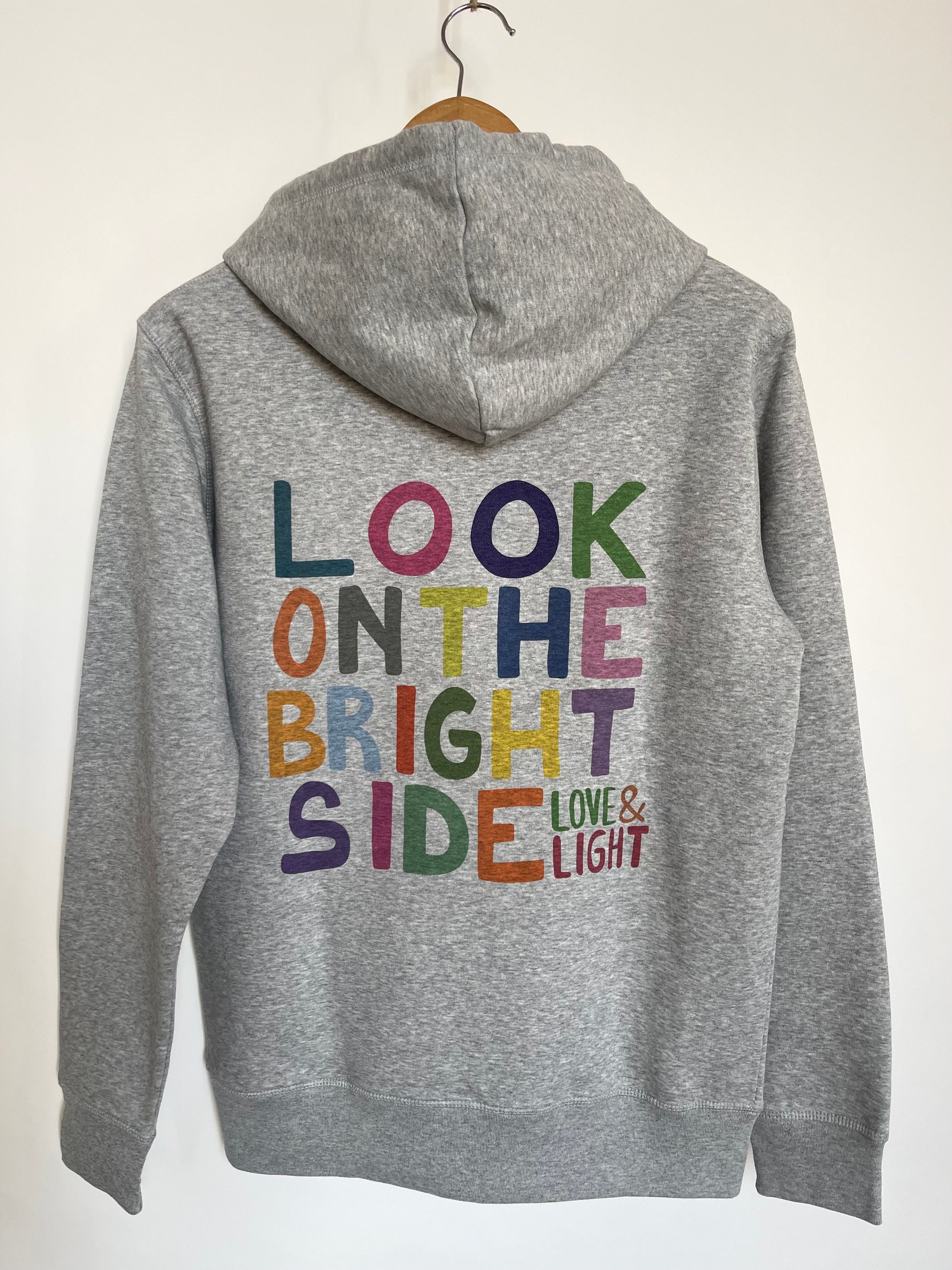 sweat capuche gris dos "look on the bright side" - we are one project