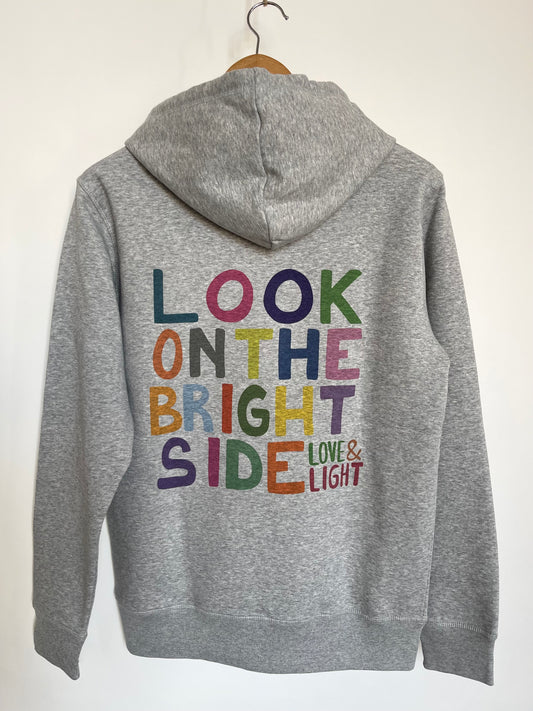 sweat capuche gris dos "look on the bright side" - we are one project