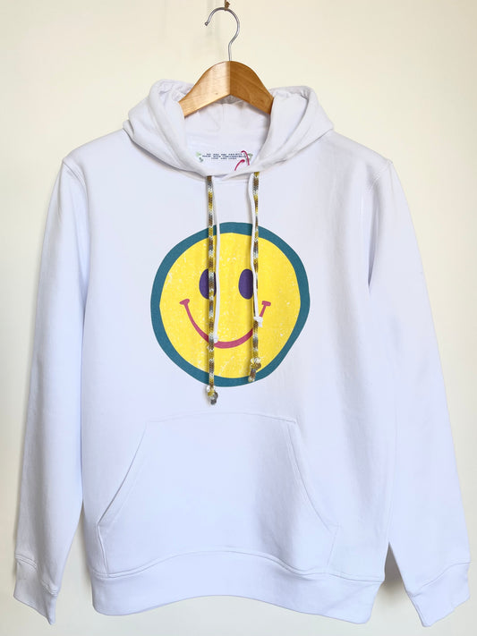 sweat capuche blanc "smiley" mantra grigri - we are one project
