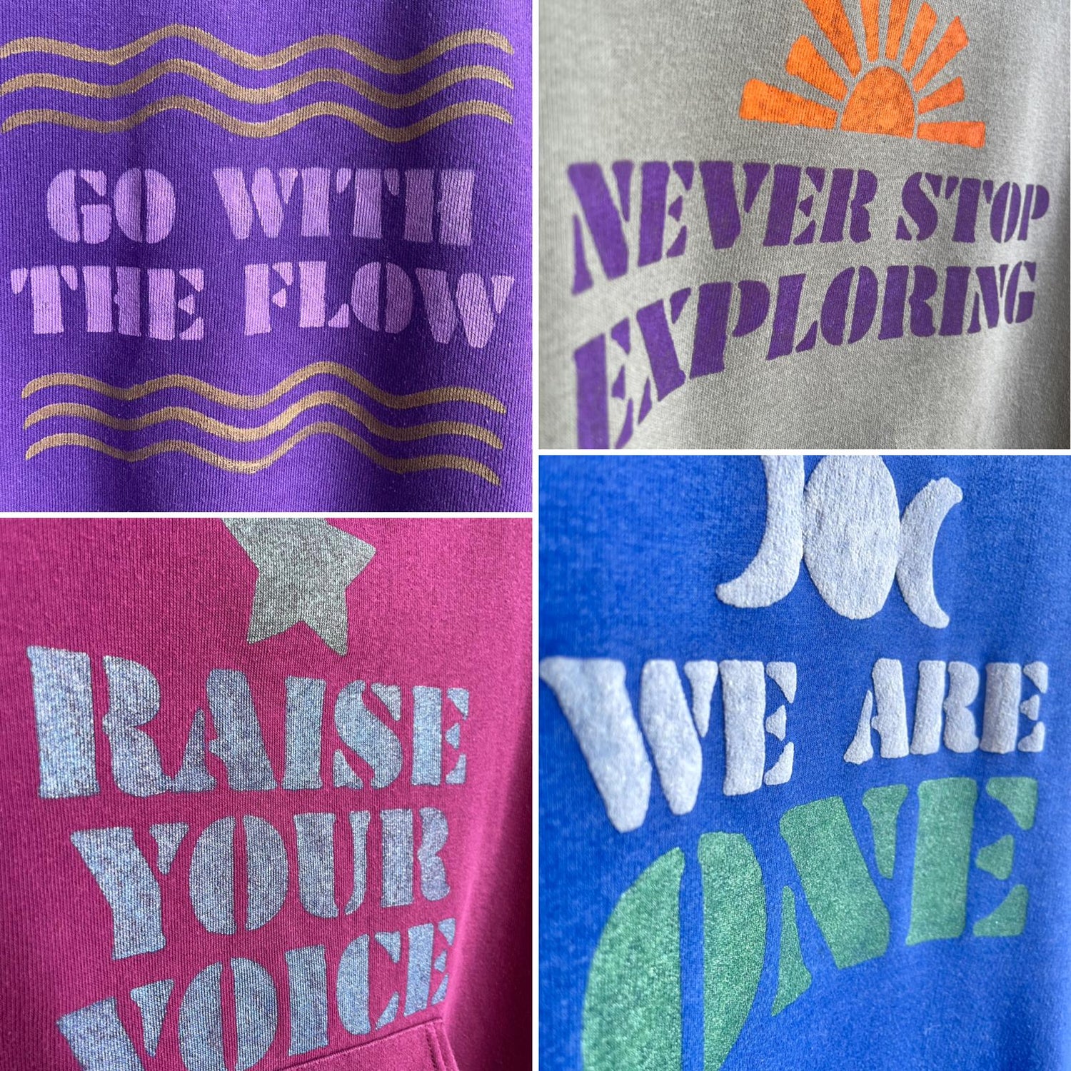 mantra peints a la main sur sweat vintage